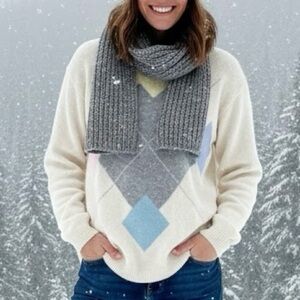 Vintage Lambswool Blend Sweater Pastel Diamond Pullover Cottagecore Preppy